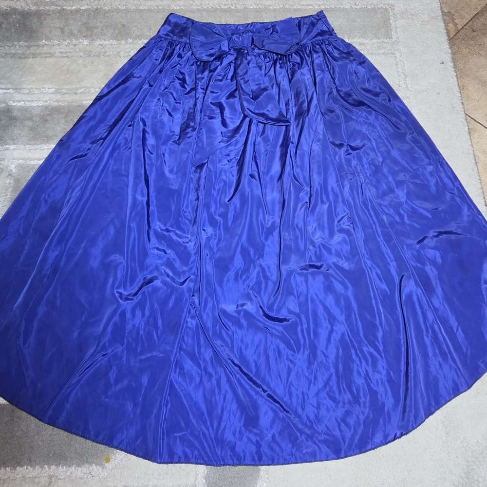 High-Shine Cobalt Blue Circle Skirt with Waist Bow
